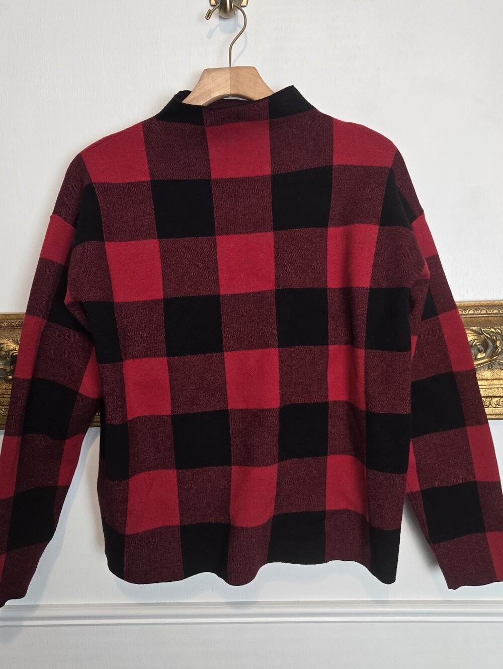 Rachel Zoe Red Black Plaid Sweater Classic Check Knit Soft Stretch Size Medium